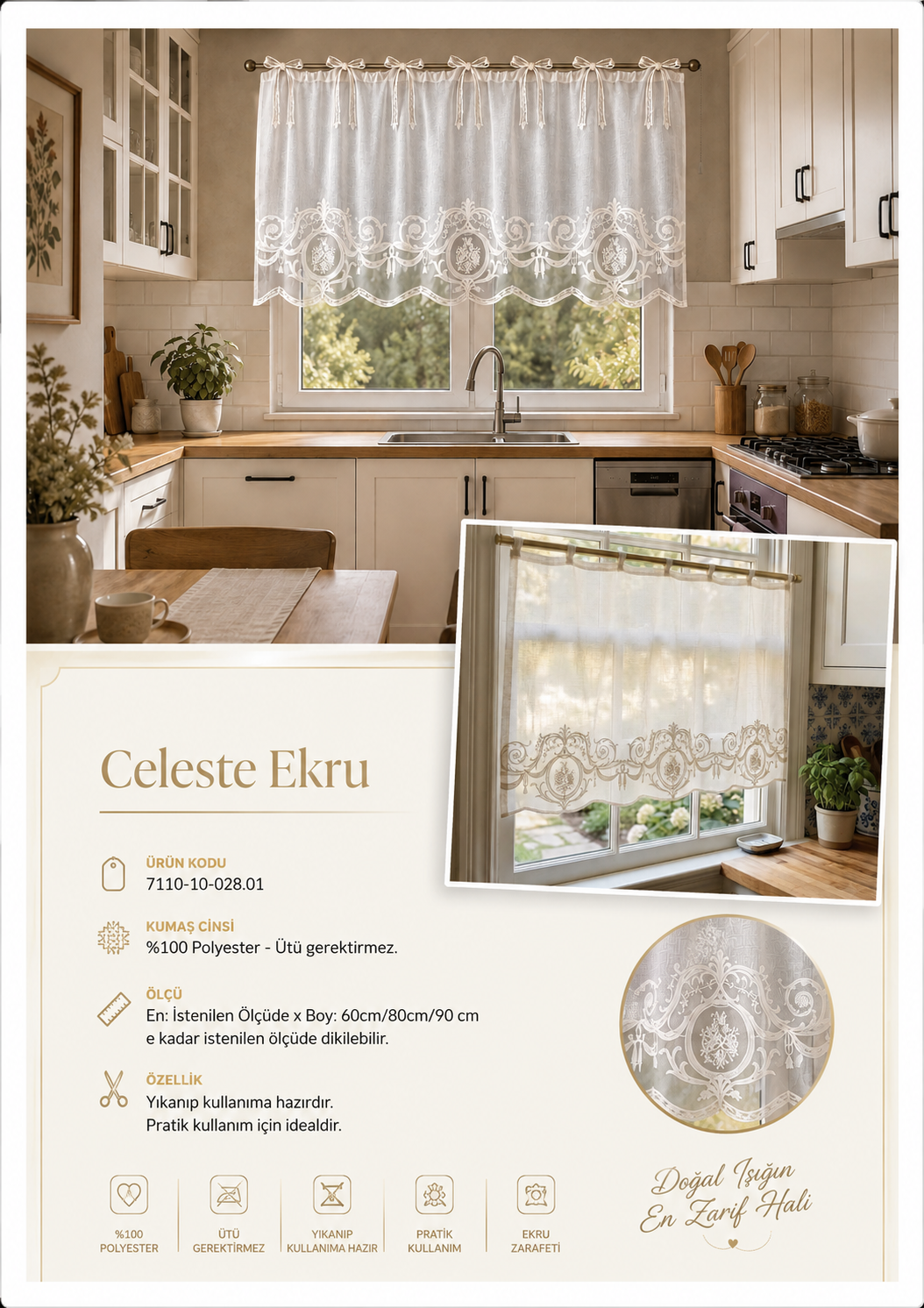 Celeste Mutfak Perdesi - Ekru