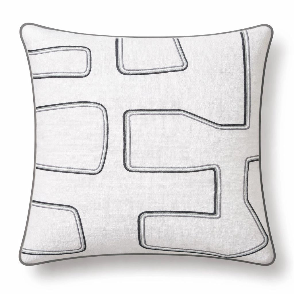 Contour Ekru Gri Nakışlı Kırlent Kılıfı