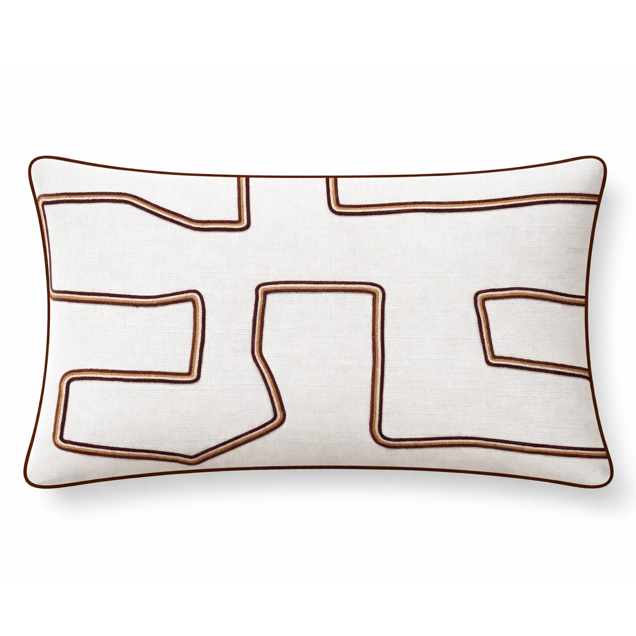 Contour Ekru Kahve Nakışlı Kırlent Kılıfı