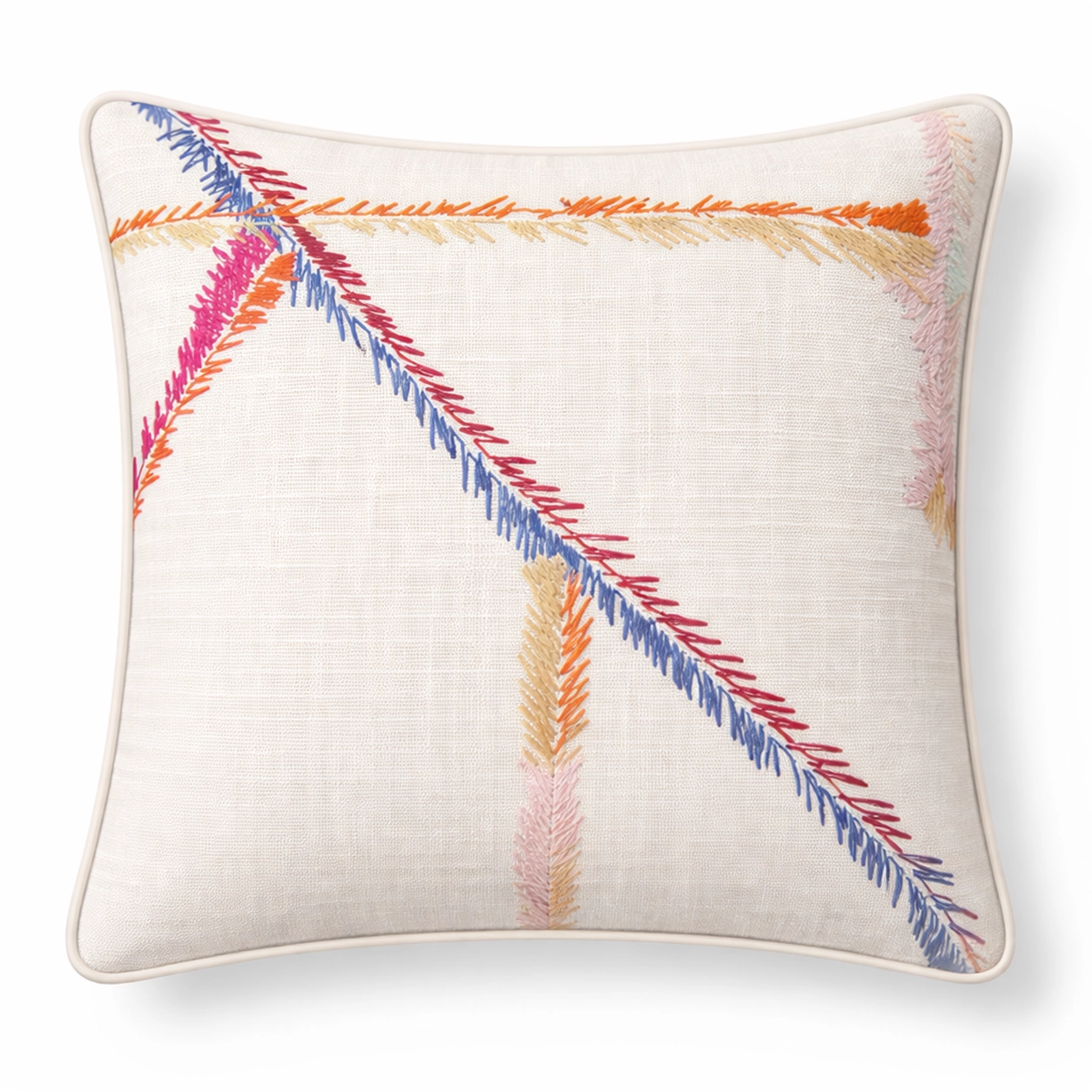 Leaf Dimora Ekru Pembe Nakışlı Kırlent Kılıfı