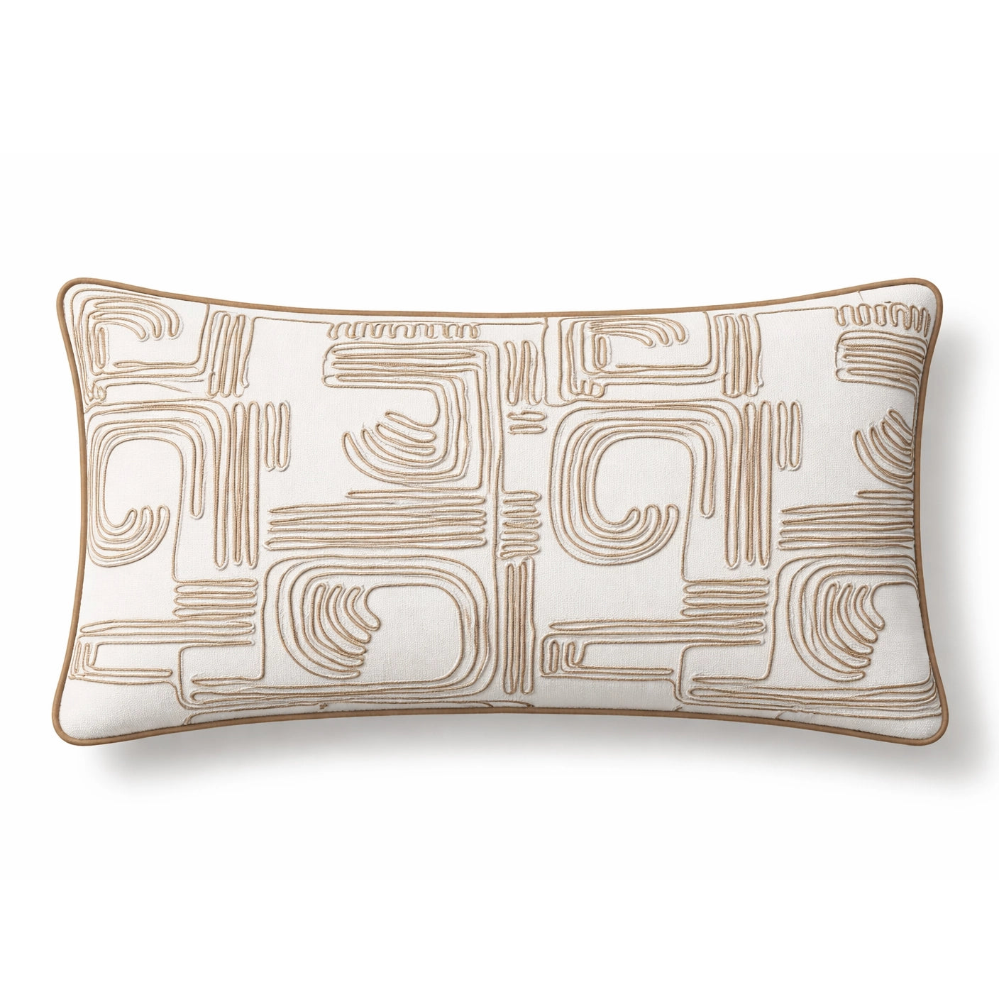 Linea Ekru Bej Çizgili Nakışlı Kırlent Kılıfı