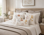 Flora Ekru Pembe Çiçek Nakışlı 3'lü Kırlent Seti