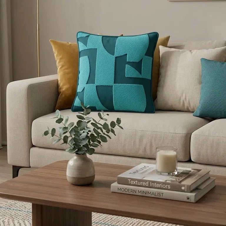 Art Petrol Mavi Punch Nakışlı Kırlent Kılıfı