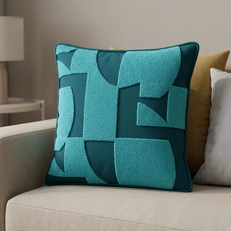 Art Petrol Mavi Punch Nakışlı Kırlent Kılıfı