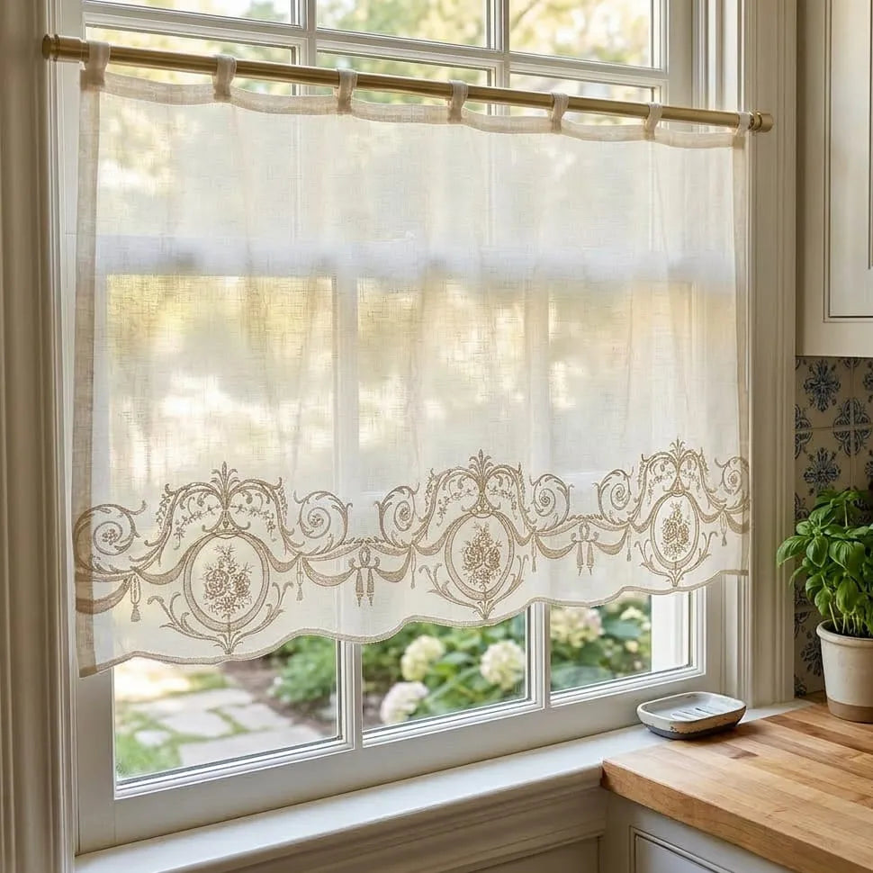 Celeste Nakışlı Mutfak Perdesi