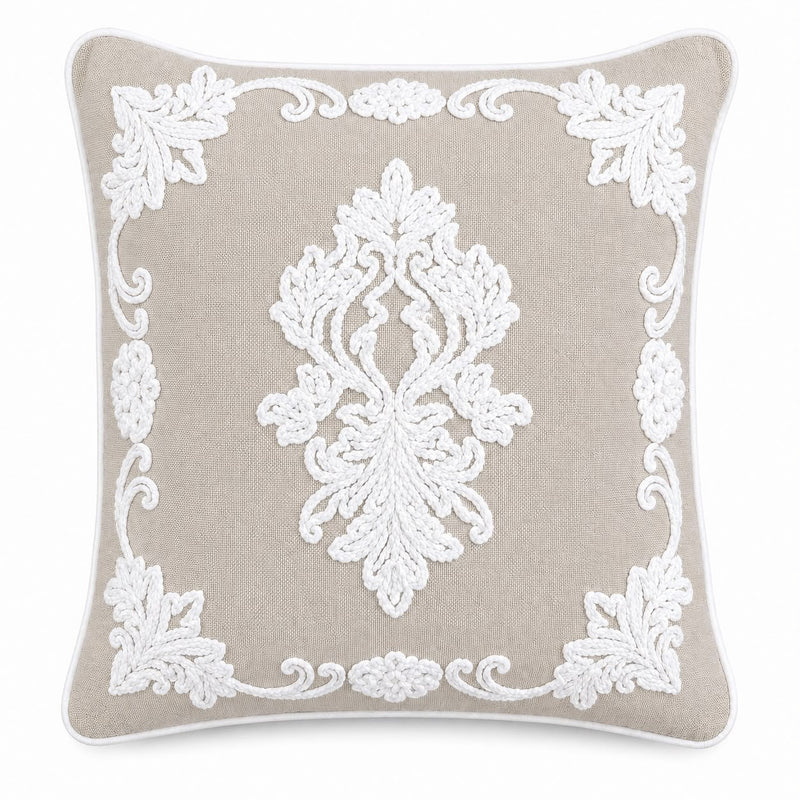 Damask Ekru Şönil Nakışlı Kırlent Kılıfı
