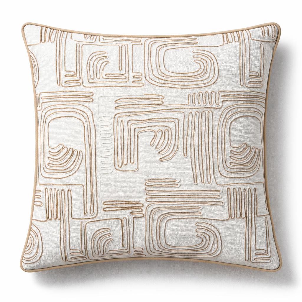 Linea Ekru Bej Çizgili Nakışlı Kırlent Kılıfı