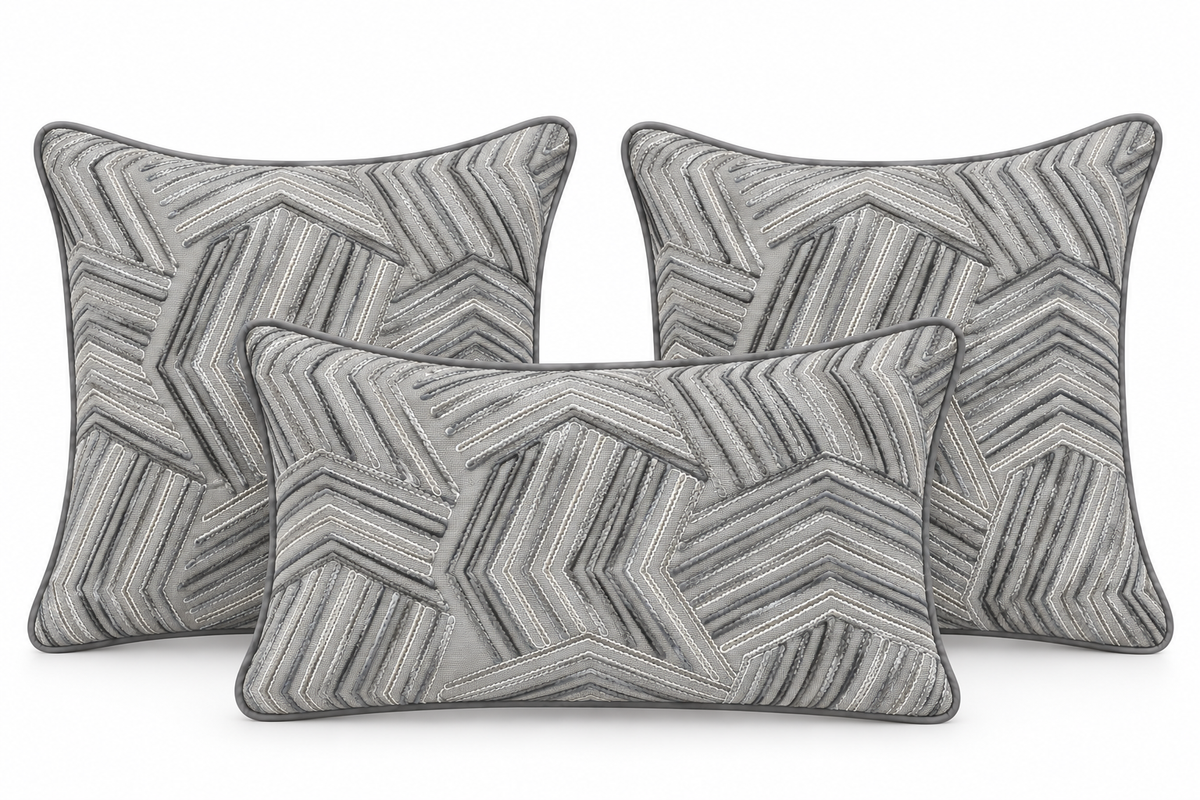 Texture Gri Nakışlı 3'lü Kırlent Seti