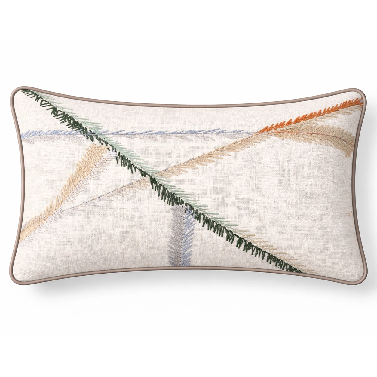 Leaf Dimora Ekru Mavi Nakışlı Kırlent Kılıfı