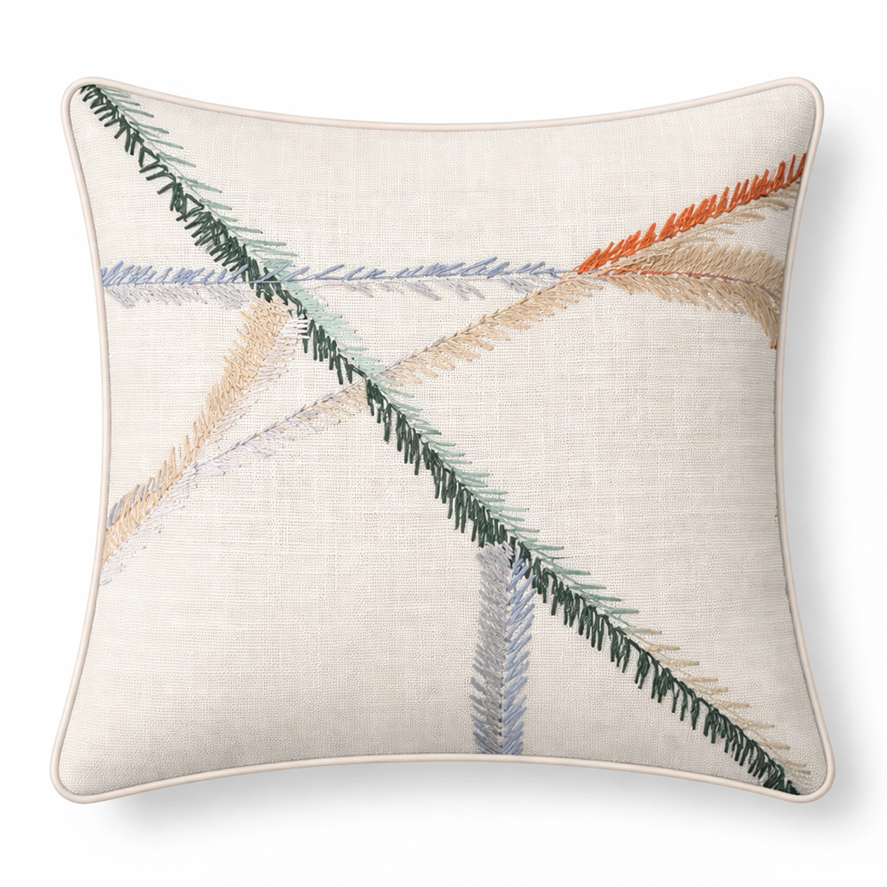 Leaf Dimora Ekru Mavi Nakışlı Kırlent Kılıfı