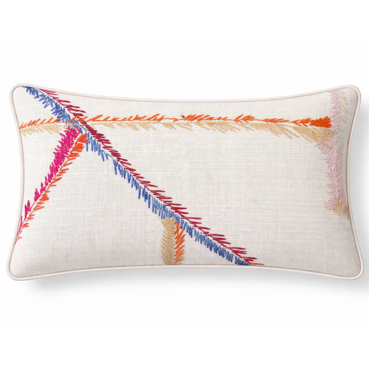 Leaf Dimora Ekru Pembe Nakışlı Kırlent Kılıfı