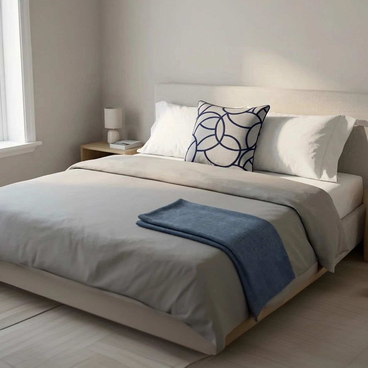 Orbit Gri Lacivert Nakışlı Kırlent Kılıfı