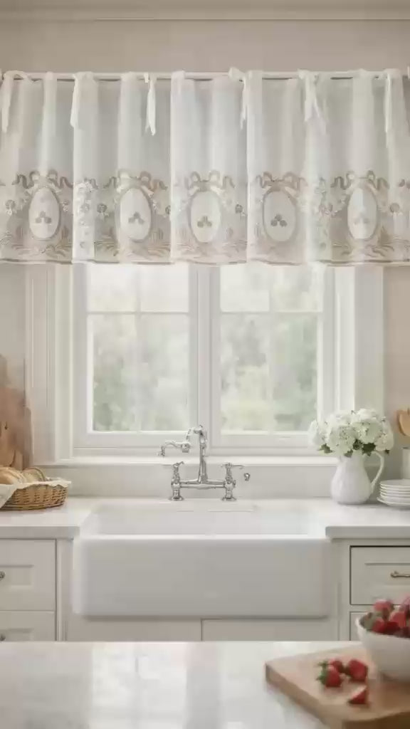 Videoyu yükle: Fleur Keten Üzerine Ekru-Bej Nakışlı Farbela Perde 7219-01-028-01