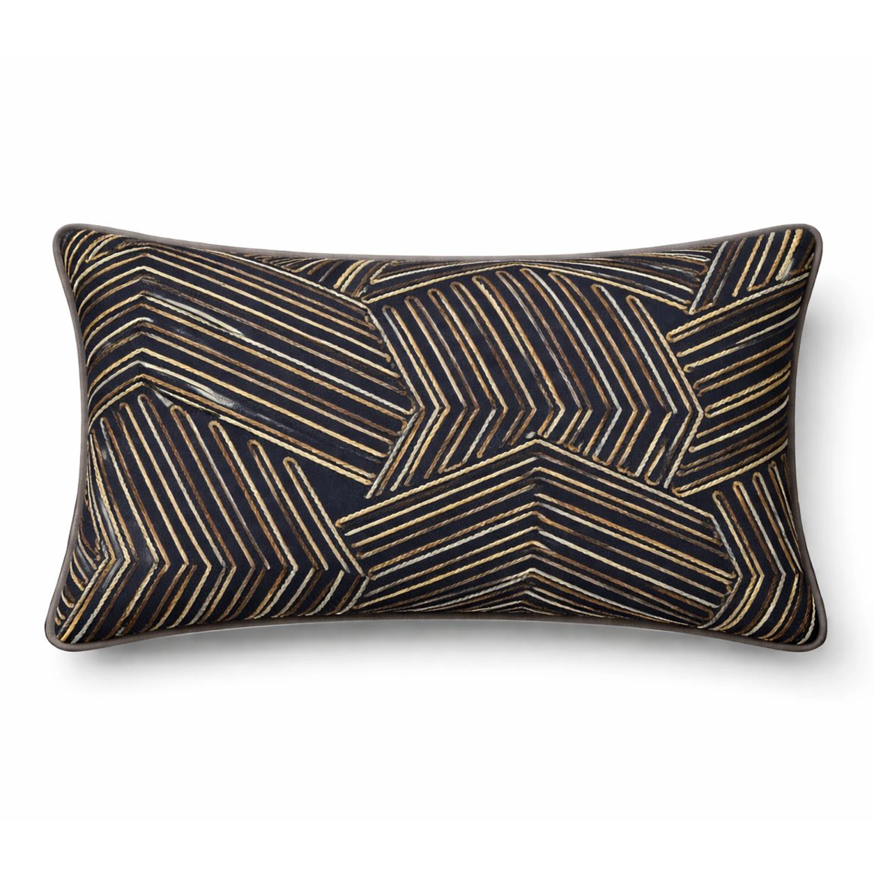Texture Lacivert Kahve Nakışlı Kırlent Kılıfı
