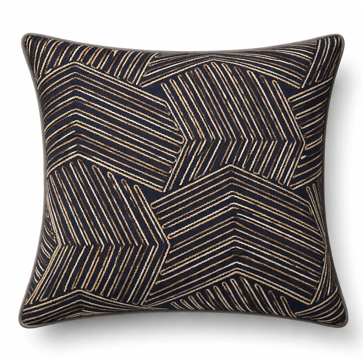 Texture Lacivert Kahve Nakışlı Kırlent Kılıfı