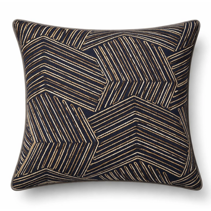Texture Lacivert Kahve Nakışlı Kırlent Kılıfı