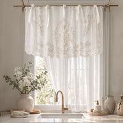 Vase Bej Nakışlı Tül Mutfak Perdesi